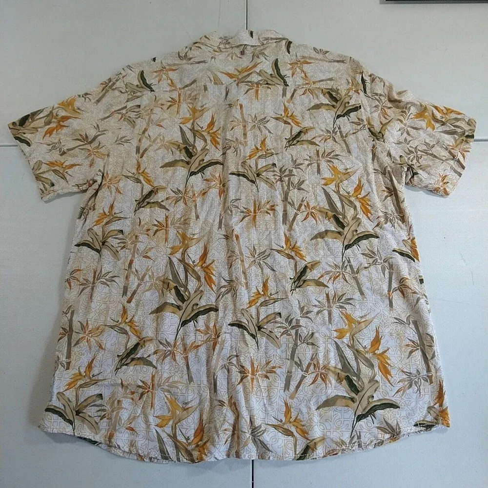 Margaritaville‎ Shirt Mens XL Tan Green Floral Tropical Hawaiian Island Vacation